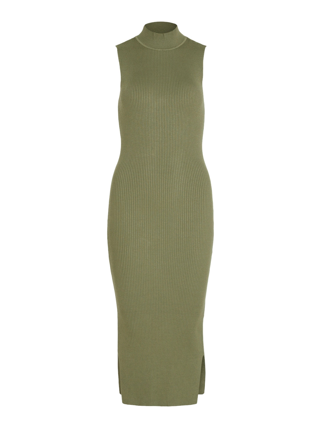 Vistylie High-Neck S/L Rib Knit kjole - Oil Green